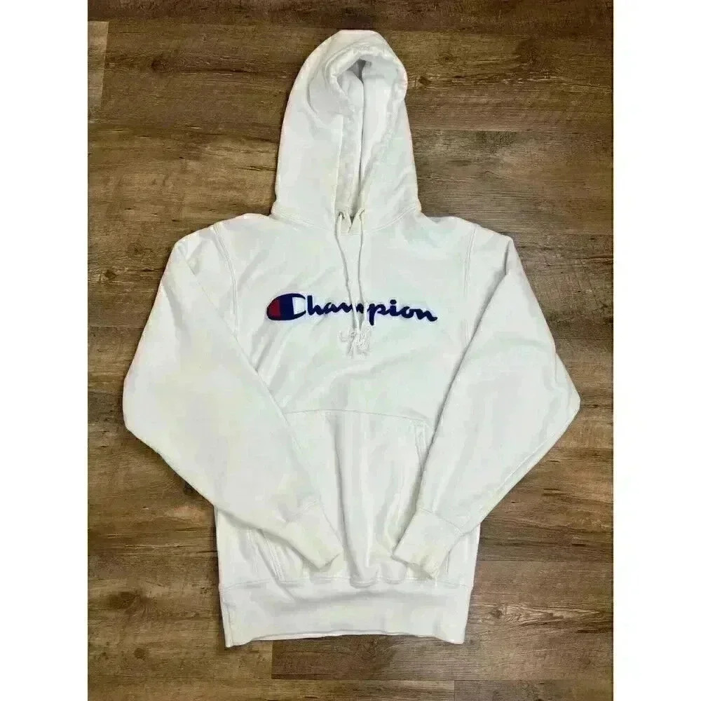 Vintage 90s Champion Reverse Weave Hoodie Spellout White Men's S Y2K